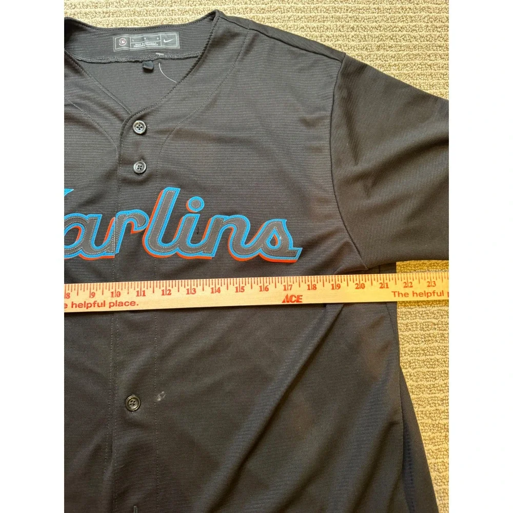 Nike Miami Marlins MLB Jersey Men's Large‎ Black Button Front Baseball Genuine